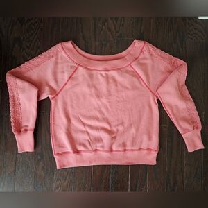 Abercrombie & Fitch Coral Off The Shoulder Lace Sleeve Sweatshirt